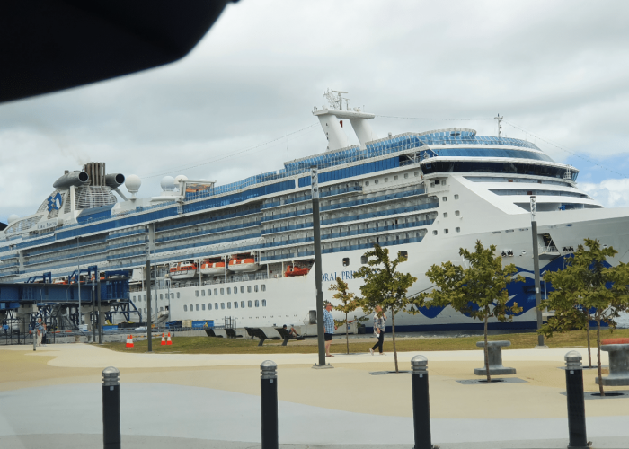 cruise ship transfers Brisbane - view of Brisbane cruise terminal and ship in water